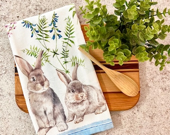 Handmade Bunny Rabbit Tea Towel, Cotton Kitchen Decor