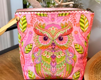 Tula Pink Hootie Patootie Owl Zipper Pouch – Handmade Project Bag / Makeup Bag / Everyday Essentials