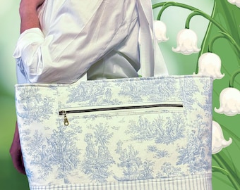 Toile Weekender Tote Bag: Large Toile Zippered Handbag