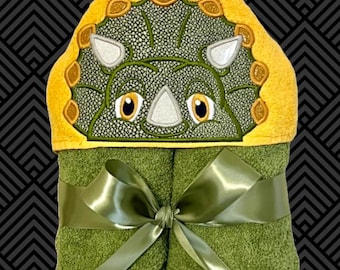 Dinosaur Hooded Towel for Kids, Personalized Triceratops Towel