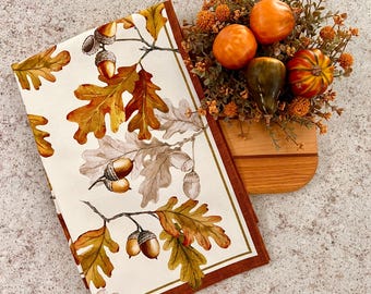 Fall Kitchen Towel: Cotton Tea Towel with Acorns and Leaves
