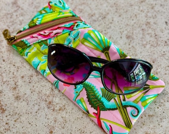 Tula Pink Quilted Sunglass Case, Zippered Case for Glasses