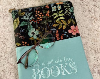 Book Sleeve, Zippered Rifle Paper Company, Personalized Book Cover, Paperback Book Protector
