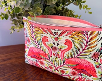 Tula Pink Flamingo Zip Pouch, Tula Pink Daydreamer Cosmetic Bag, Small Zippered Cosmetic Case