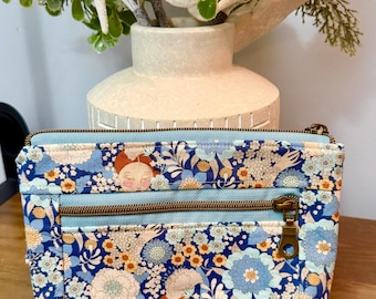 Tilda Cosmetic Bag – Tilda Sanctuary Fabric – Blue Floral Print – Zippered Makeup Pouch
