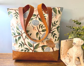 Canvas and Leather Tote Bag, Rifle Paper Company Floral Canvas Handbag