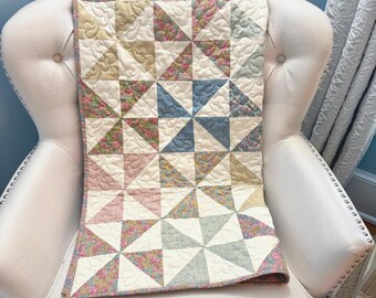 Handmade Pinwheel Baby Quilt, Heirloom Style Baby Blanket, Vintage Style Nursery Decor