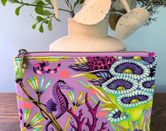 Tula Pink Floral Reef Zipper Pouch – Handmade Project Bag / Makeup Bag / Everyday Essentials