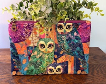 Owl Zipper Pouch – Handmade Project Bag / Makeup Bag / Everyday Essentials