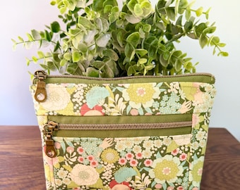 Tilda Cosmetic Bag – Tilda Sanctuary Fabric – Green Floral Print – Zippered Makeup Pouch