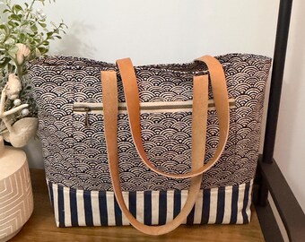 Navy Blue Tote Bag, Blue Canvas Tote,