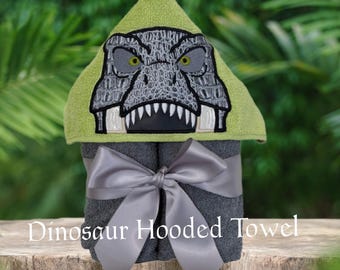 Personalized Dinosaur Hooded Towel, Embroidered Kids Bath Towel