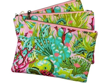 Tula Pink Floral Reef Zipper Pouch – Handmade Project Bag / Makeup Bag / Everyday Essentials