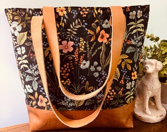 Canvas and Leather Tote Bag, Rifle Paper Company Floral Canvas Handbag