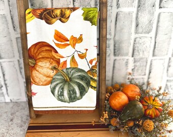 Fall Kitchen Tea Towel: Pumpkins and Gourds, Handmade Cotton
