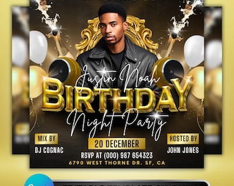 Men’s Birthday Party Flyer: Club Bash Invitation, Night Celebration Event, Editable Canva Template