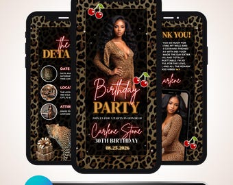 Animated Leopard Birthday Invitation Video: Wild 30th Party Story Design Bundle, Canva Template Download
