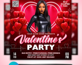 Valentine Party Flyer: Club DJ Night Event Promotion Design, Canva Template