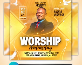 Church Worship Flyer: Worship Wednesday Service, Ministry Event Promotion Design, Canva Template