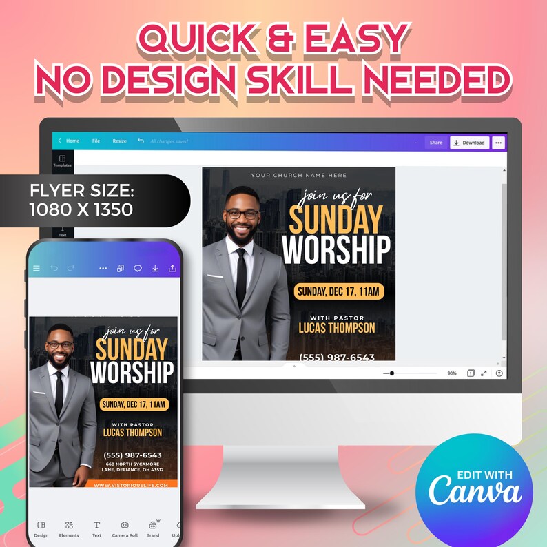 Praise and worship flyer — editable Canva design for church announcements, service schedules, and ministry events.