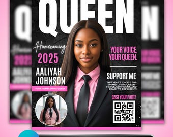 Homeroom Queen Flyer: Wahlkampfplakat für die Schule, Vote-Design für die Highschool, bearbeitbare Canva-Vorlage