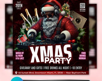 Christmas Club Flyer: DJ Party, Holiday Event, Xmas Night Invite, Promotion Design, Canva Template