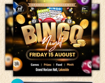 Bingo Night Flyer, Editable Canva Template, Casino Party Flyer, Club Event Flyer, Game Night Adult Party Flyer, Church Bingo Fundraiser