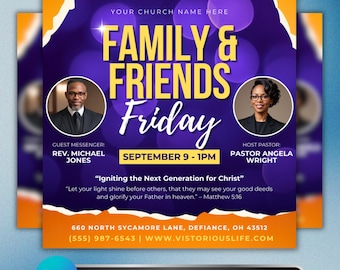 Family and Friends Day Church Flyer Template, Editable Canva Religious Event Poster, Christian Program Invitation, Digital Ministry Design