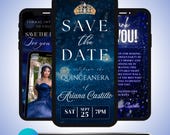Quinceanera Video Invitation Template: Blue Princess Save The Date, Animated Event Invite Canva Template