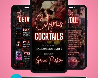 Costumes and Cocktails Halloween Invitation Video Template, Editable Canva Digital Invite, Spooky Event, Animated Halloween Party Invite