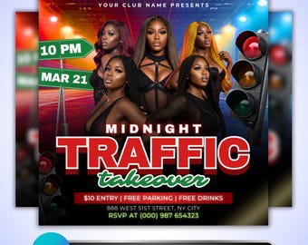 Club Event Flyer Template: Midnight Takeover Party Promo, Urban Nightclub Design, Canva Template