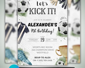 Soccer Birthday Invitation: Boys Soccer Party Invite, Kids Sports Theme, Canva Template