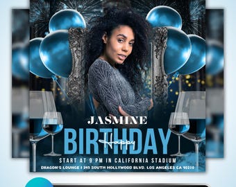 Birthday Flyer: Adult Club Party Invitation, VIP Lounge Nightlife Design, Canva Template