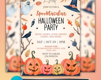 Halloween Party Invitation Flyer, Spooktacular Canva Template, Editable Fall Festival Event Invite, Halloween Festival Pumpkin & Ghost Theme