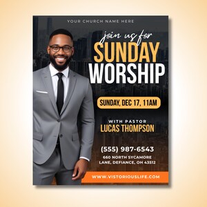 Modern church service flyer for Sunday worship and Christian gatherings — editable Canva template with faith-inspired layout and bold typography.