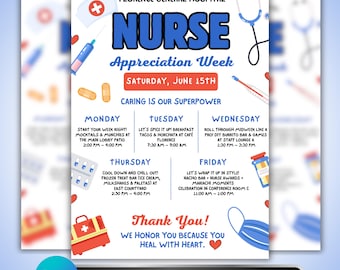 Nurse Appreciation Week Flyer: Hospital Staff Event Schedule Poster Design, Editable Canva Template Download