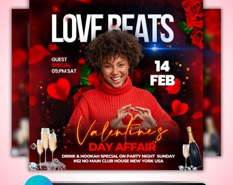 Valentines Day Party Flyer: Club Nightlife Event Promotion Design, Editable Canva Template