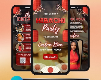 Hibachi Birthday Invitation: Japanese Dinner Party Evite, Animated Night Celebration, Editable Canva Template