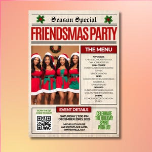 Christmas holiday flyer template, customizable Canva Friendsmas party card for digital invites.