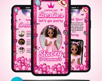 Fashion Doll Birthday Invitation: Pink Glitter Glam Girl Party Animated Video Invite, Canva Template