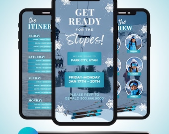Ski Trip Itinerary Invitation: Winter Weekend Invite, Editable Travel Itinerary, Ski Weekend Planner