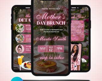 Mother’s Day Invitation Video: Brunch Invite, Floral Animated Event Design, Canva Template