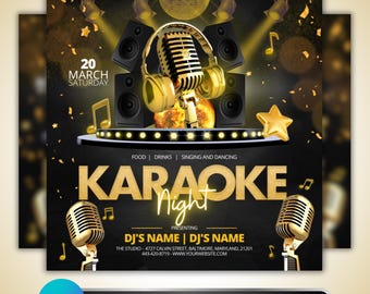 Karaoke Night Flyer: DJ Party Event, Music Club Promotion, Black Gold Poster Canva Template