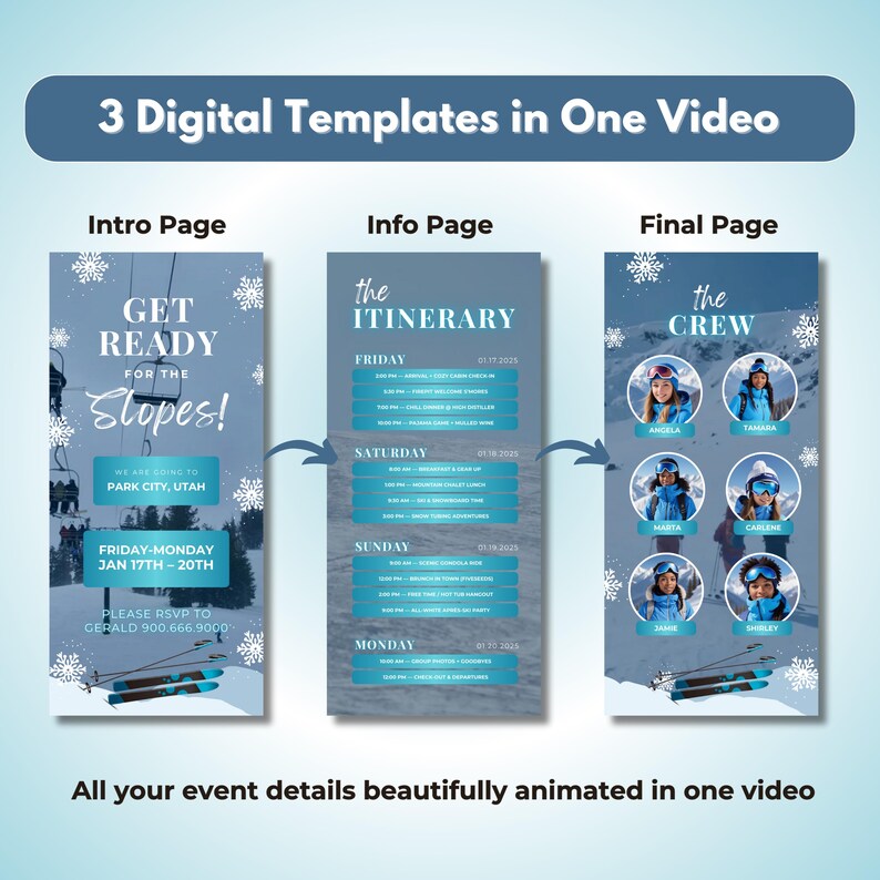Ski Trip Itinerary Invitation: Winter Weekend Invite, Editable Travel ...