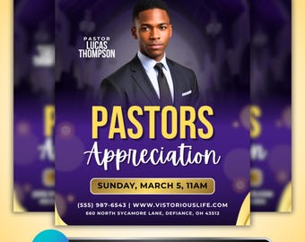 Pastor Appreciation Flyer: Pastoral Anniversary Church Celebration, Worship Service Event, Editable Canva Template Design