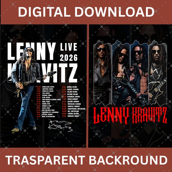 Lenny Kravitz Tour 2026 PNG, Vintage Rock Band Tee (digital