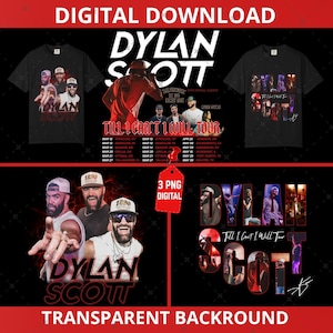 May include: Digital download featuring a black t-shirt with a Dylan Scott concert graphic, tour dates, and a transparent background graphic. The design includes the text "Till I Can't I Will Tour."