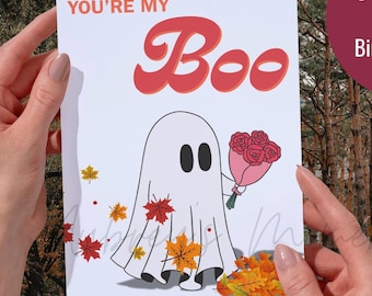 Spooky Love Ghost Card: Halloween Anniversary (PDF Digital Download 5x7in Card)