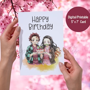 Anime Birthday Card | Sword Warrior Greeting for Anime & Manga Fans | Printable Anime Birthday Card | Instant Download | Demon Slayer