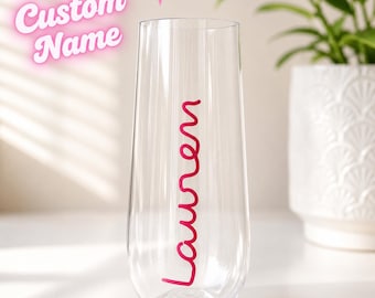 Island Villa Custom Name Plastic 9 oz Stemless Champagne Flutes |  Bachelorette Party | Girls Trip Favors | Reusable | Brunch Favors